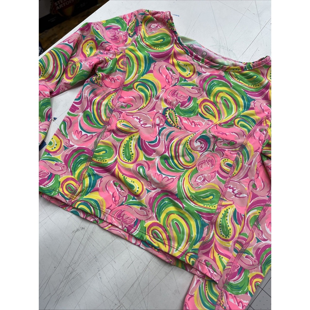 lilly pulitzer Girls Rash Guard Swim Shirt Paisley Pink Green Size 6